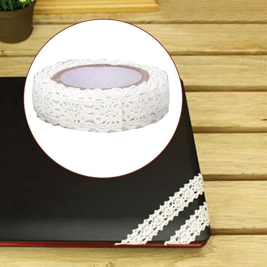 1 Roll 1.7m White Trim Ribbon Tape Self-Adhesive Decorative Lace Fabric Washi Tapes Striping Masking Tapes Decorative Durability Lace Washi Arts and Crafts Tape