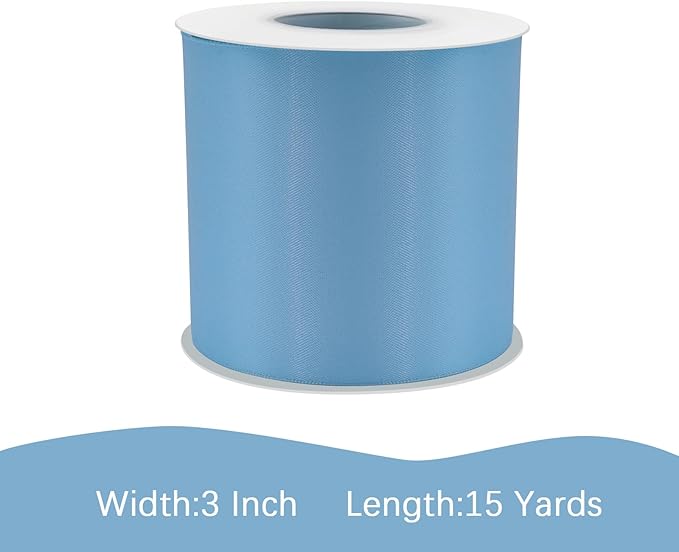Dusty Blue Satin Ribbon 3 inch X 15 Yards Polyester Ribbon for Gift Wrapping Very Suitable for Weddings Party Hair Bow Invitation Decorations and More