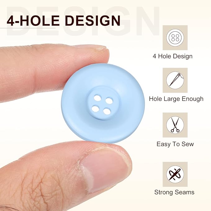 HARFINGTON 50pcs Sewing Button 25mm (1 Inch) 4 Holes Resin Thickened Round Crafting Replacement Buttons for Clothing DIY Crafts Decoration, Light Blue