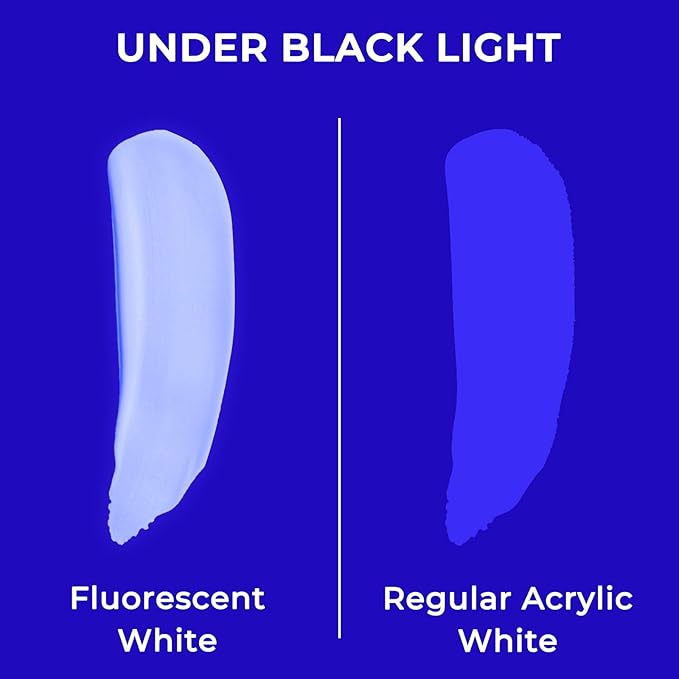 Nicpro Fluorescent White Large Acrylic Paint Set (69 oz, 2040 ml), Glow in the Black Light, Non-Toxic Neon Paint for Neon Party Decoration, DIY Project on Multi-Surface, Canvas, Rock, Wood, Craft