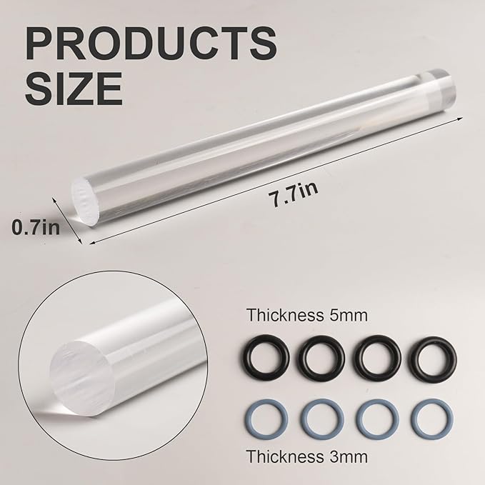 DIYOOHOMY 2Pcs Polymer Clay Roller Tools, Acrylic Rolling Pin with Thickness Rings Kit, Air Dry Clay Tools Clear Slab Roller Supplies
