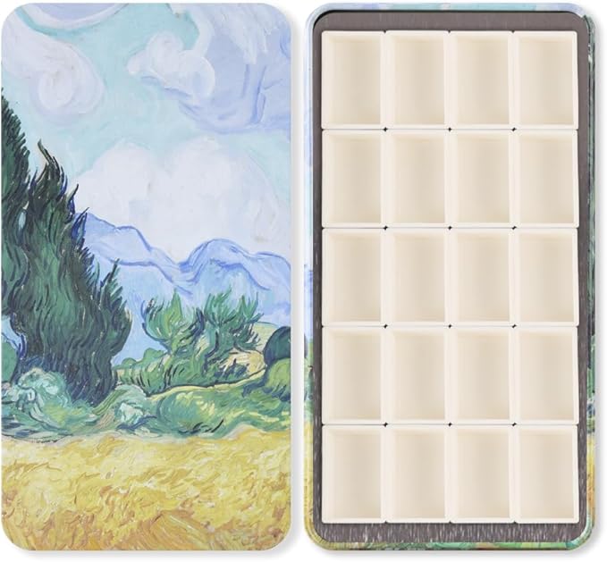 Portable Watercolor Paint Palette with Tins, Lightweight Empty Full Pans with Magnetic Squares, Metal Paint Tray Palettes for Travel, Acrylics Painting and Art, 20Full Pans,Wheat Field