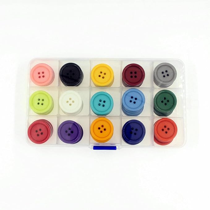 1 Inch 15 Colors Assorted Buttons, Round Resin Button for Sewing Multi Pack of 90 with Box (Each Color 6 pcs,25MM)