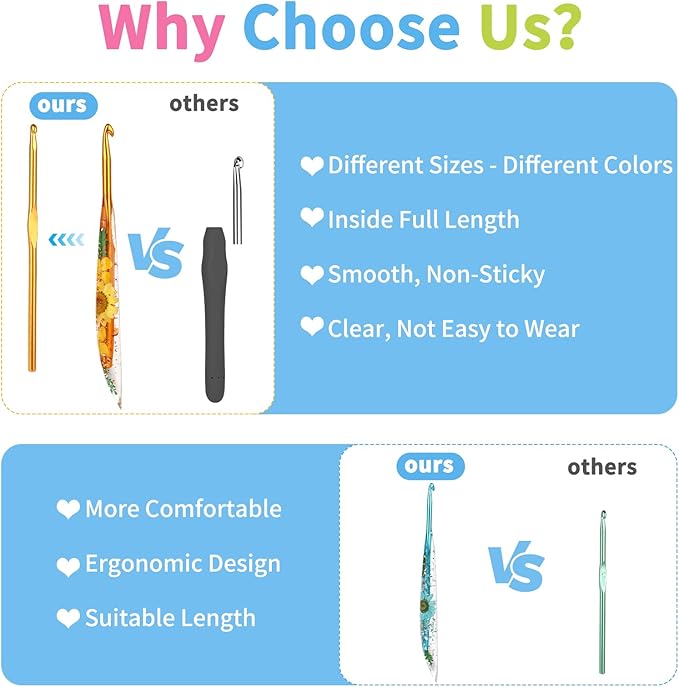Coopay Crochet Hooks, 2mm Crochet Hook Ergonomic, See-Through Resin Handle with Flowers Inside, Pretty & Pleasant, Ideal for Crocheting Blankets, Dolls, Shawls, Hats, Scarves (B-2.0mm)