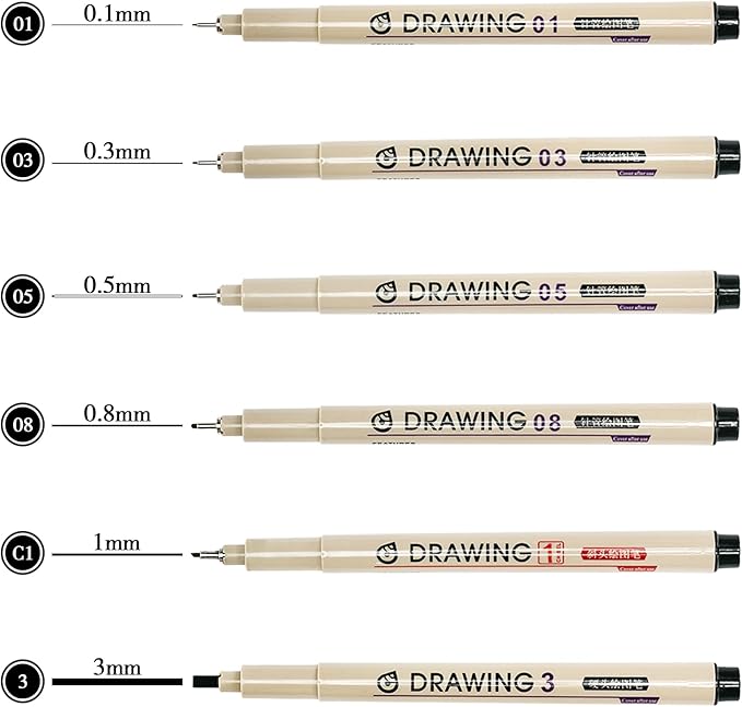 Micro Fineliner Pens, 6 Pack Micro Pen Set Black, Technical Drawing Pens for Artist No Bleed Calligraphy Pens, Archival Ink Brush Pen Art Pens for Journaling, Illustration, Sketching, Anime
