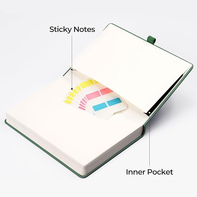 EMSHOI A5 Graph Paper Notebook - 320 Pages, PU Leather Hardcover, Thick 100gsm Square Grid Paper for Math, Engineering, Graphing, Writing, School & Work. Dark Green, 5.75x8.38 Inch