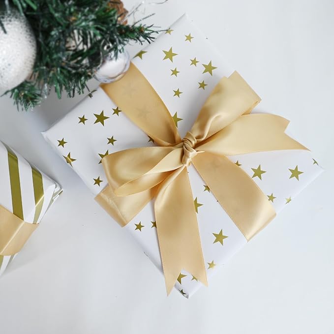 Double Face Champagne Gold Satin Ribbon 1-1/2 inch X 50 Yards Polyester Champagne Gold Ribbon for Gift Wrapping Very Suitable for Weddings Party Hair Bow Invitation Decorations and More