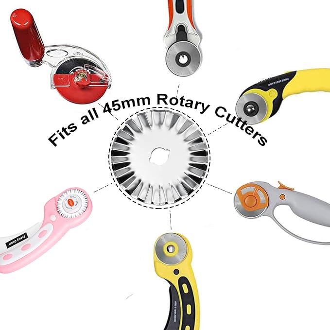 45mm Rotary Cutter Blades, Wavy Replacement Blade, Pinking Rotary Blades Refill 45mm,Fits Fiskars,OLFA,Martelli,Dremel,Truecut,DAFA,Paper Cutting Blades Refill for Quilting Scrapbooking Sewing,5 Pack
