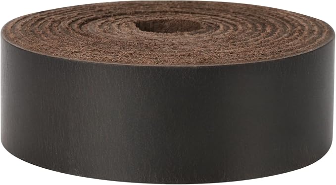 Ringsun 1 Inch Wide Flat Leather Straps for Crafts, Full Grain Leather Strips Cord String for Crafts, Tooling (2mm Thick 72.5 Inches Long Black Coffee)