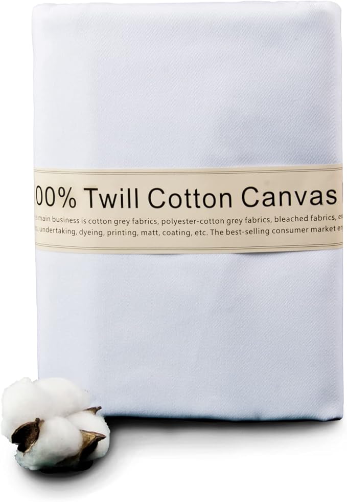 2 Yard White Twill Cotton Canvas Fabric,Natural Thick Cotton Poplin Fabric by The Yard,59 Inches Wide 100% Cotton, Embroidery Muslin Quilting Fabric Material for Sewing Material Apparel Cloth