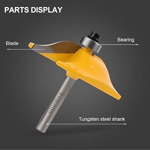 Exqutoo 3PCS 1/4" Shank Router Bit Set, Raised Panel Cabinet Door Making Router Bits, Cemented Carbide Router Bits, Woodworking Tools Router Door & Window Bits (Tenon Joint Cutter Diameter: 1-3/4")