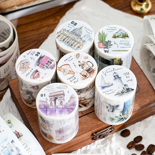 Alideco 6pcs Decorative Adhesive Tapes Fresh Literary Girl Botanical Flower Landscape PET Tape Great for Bullet Journal Supplies, Arts, Scrapbook, DIY Crafts, Planners (fuyuejiaqi)