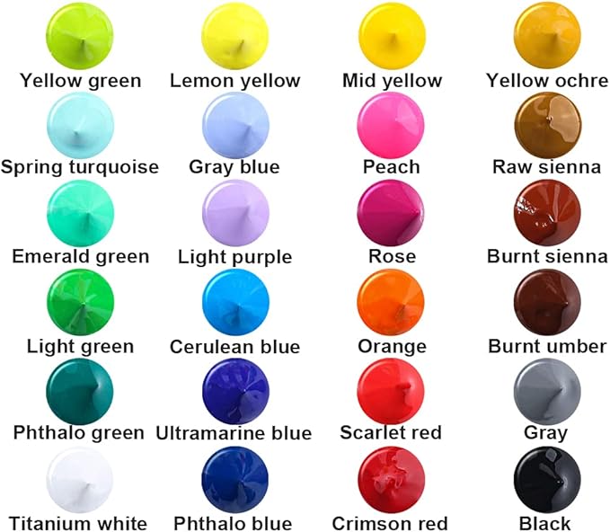 TRANSON Acrylic Paint Set 24-color with 5 Paint Brushes Non-toxic for Canvas Craft Rock Art Painting