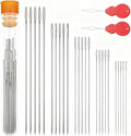 Stainless Steel Large Eye Hand Sewing Needles with Threader - Easy - Load for Seniors,Beginners, Crafts - Sharp for Quilting,Embroidery,Mending - 25 Pcs Set with Storage Case