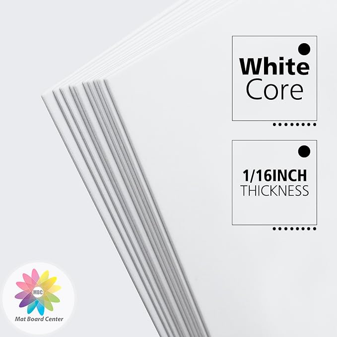 Mat Board Center, Pack of 10 20x24 White Uncut Mat Boards, Acid Free, 4-Ply Thickness, White Core, Great for Pictures, Photos, Framing Backing