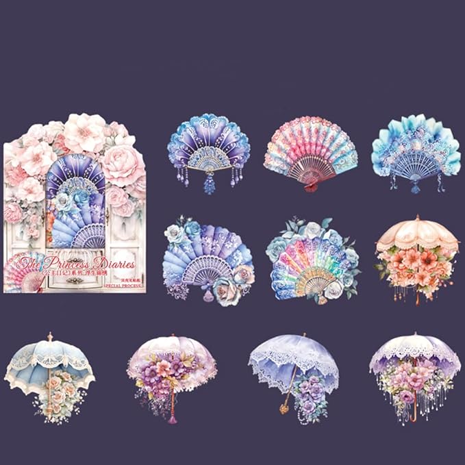 MAFELOE Scrapbook Stickers of 10 Pieces, PET Aesthetic Deco Stickers Journaling Supplies for Junk Bullet Bottles Laptop- Princess Diaries Series-E