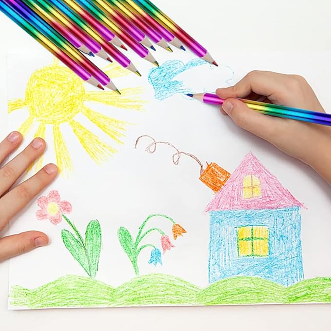 24 Pieces Rainbow Colored Pencils, 4 Color in 1 Colorful Rainbow Pencils for Kids Multi Colored Pencil with Pencil Sharpener Laser Colored Pencils Bulk for Drawing Kids Adult School Painting