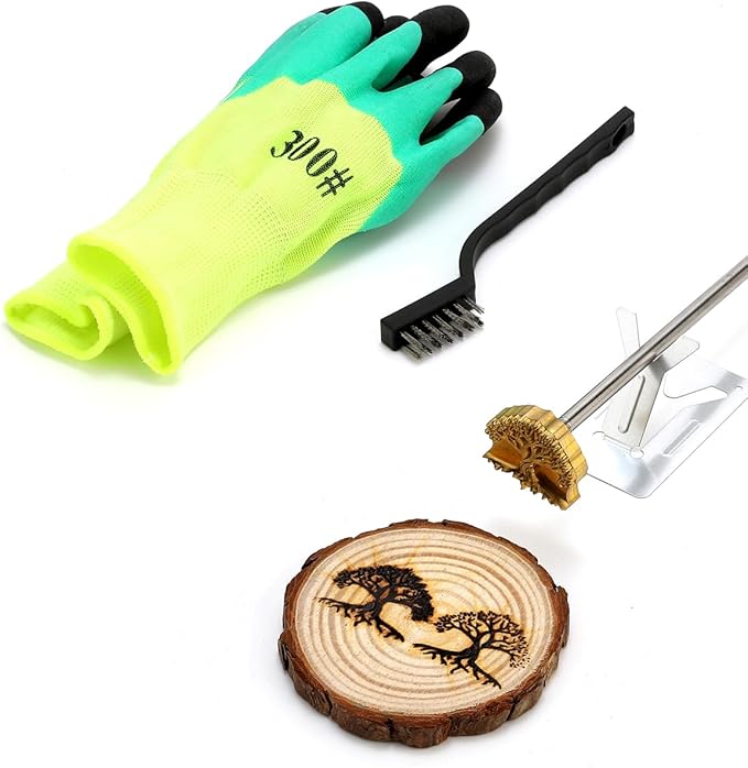 AIMOADO Big Tree Branding Iron Stamp, 1 1/2" Wood Branding Iron Personalized Logo for Meat, Burger, Wood, Hats with Full Set Tools
