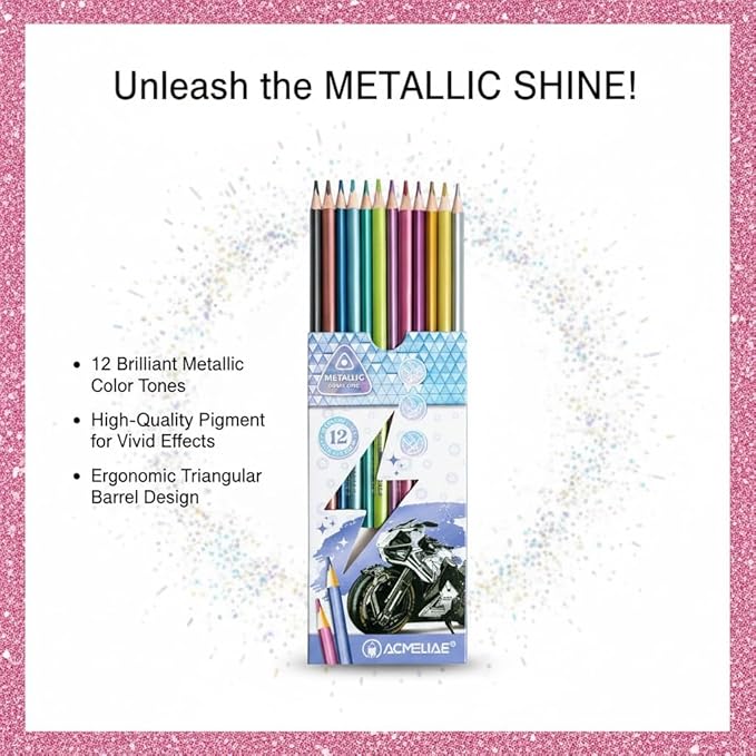Colored Pencils Set, Neon, Pastel, Classic, Metallic, Skin Tone, Pre-Sharpened Coloring Pencils for Adults, Kids Beginners, Drawing, Sketching, Shading, Blending, Art Supplies (Metallic Color)