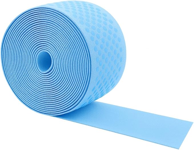 Mandala Crafts 2 Inch Elastic Silicone Gripper Tape for Clothing - 5 Yds Dotted Non Slip Elastic Band for Sewing - Light Blue Silicone Flat Fabric Stretchy Ribbon Straps