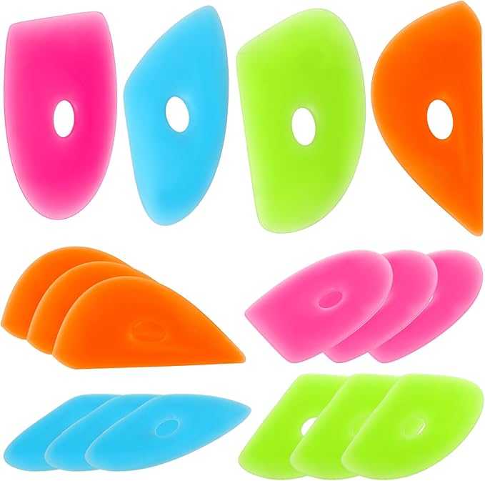 Sherr 12 Pcs Soft Rubber Rib for Pottery Clay Silicone Ceramics Tools Multi Styles Pottery Rubber Clay Ceramic Ribs for DIY Smooths Shapes Sculpting Ceramics Tool(Charming Style,Bright Color)