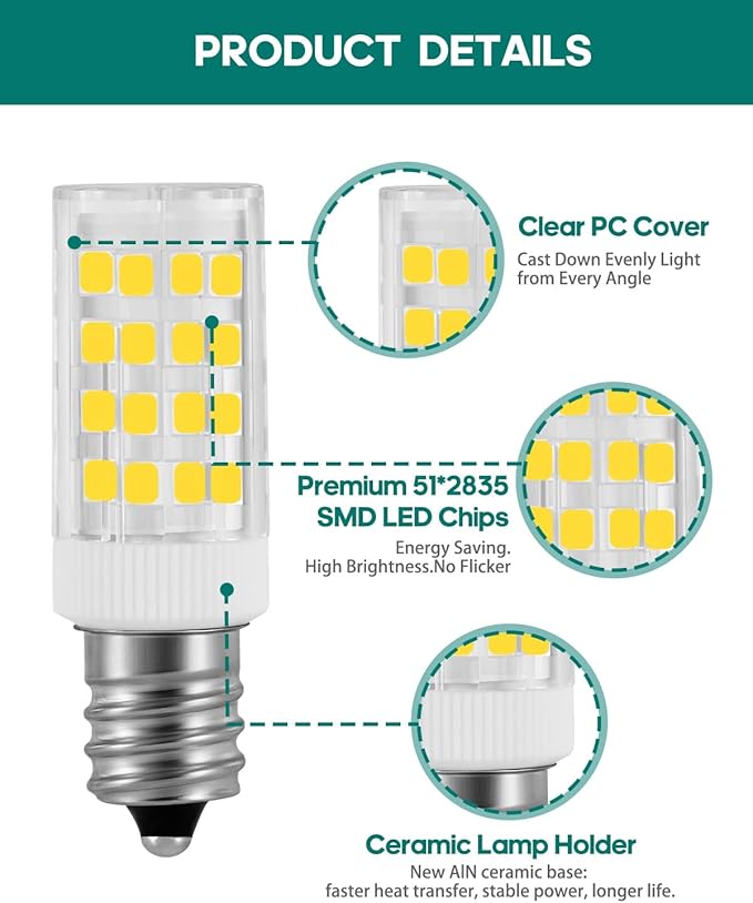 Sewing Machine 7/16 Screw-in Light Bulbs 4W 40W Equivalent Sewing Machine Light AC 110-130V Pack of 2 (Daylight White)