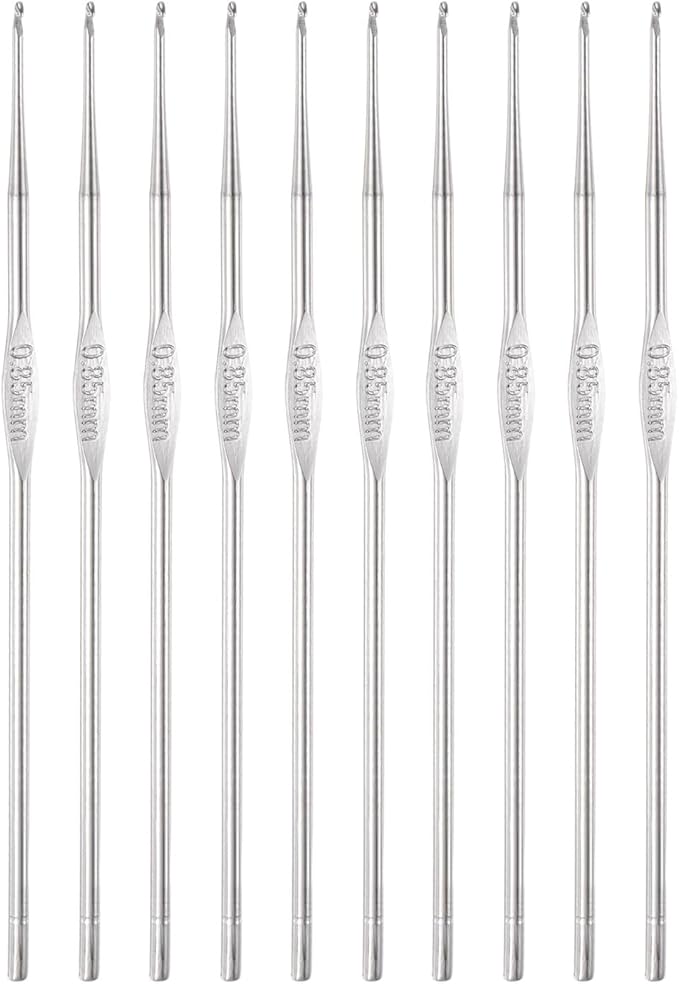 uxcell Stainless Steel Crochet Hook 0.85mm US Size 13 Knitting Needles for DIY Craft Yarn 10Pcs