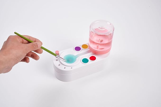 2025 Upgraded Paint Brush Cleaner Tool Brush Rinser, Watercolor/Oil-Based Paintbrush Cleaners, Painting Station Flush My Brush, Gift for Artist Kids Adults and Girls, Pre-Assembled(Pink)
