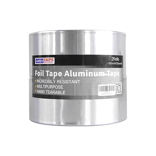 ADHES Premium Aluminum Foil Tape, 2 Rolls x 1.88 Inch x 88 Feet (Total 58 Yards), Heat Proof Tape Withstand from 80°C to 100°C, Metal Duct Tape for HVAC, Sealing & Patching, Dryer Vents Pipe