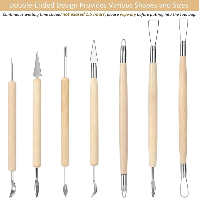 Y9A5N0K3O Pottery & Clay Sculpting Tools 19pcs, Air Dry Clay Tools, with Wooden Handles and Tool Bag, for Trimming, Embossing Pattern, Sculpting, Modeling, Shaping