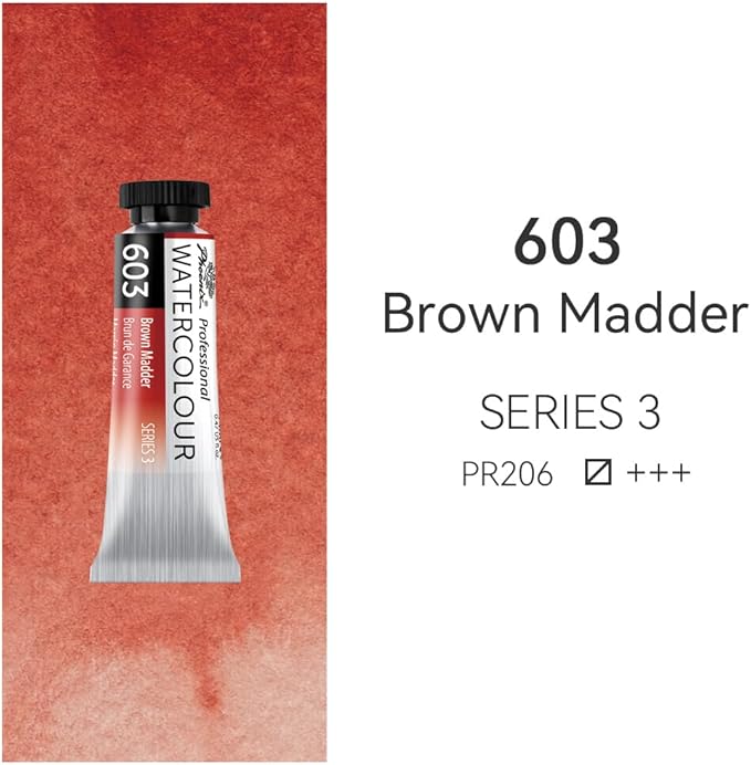 PHOENIX Professional Watercolor Paint Single Tube - 0.47 Fl Oz / 14ml - Brown Madder