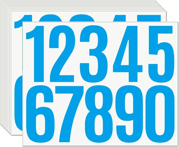 10 Sheets Vinyl Mailbox Number Stickers - Self-Adhesive Address Labels for Cars, House Doors, Windows & Metal Mailboxes (Blue, 3 inch)