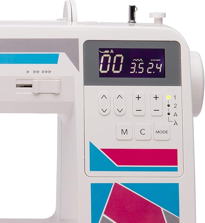 Janome MOD-200 Fully-Featured Computerized Sewing Machine with 200 Stitches, 12 Buttonholes, Alphabet Stitches, Stitch Memory, Drop Feed, Hard Cover and Bonus Presser Feet