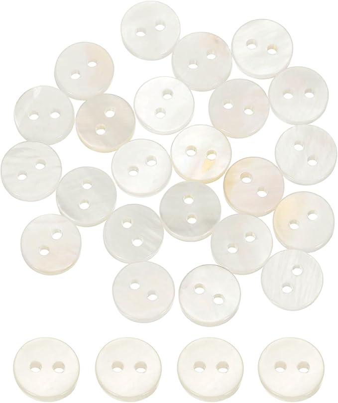 uxcell 60Pcs Natural Shell Buttons, 9mm 2-Hole Round Shell Craft Sewing Button, Decorative Accessories for Coats, Shirts, Clothing DIY Projects, White
