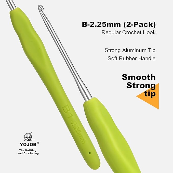 2Pcs 2.25mm Crochet Hooks, Ergonomic Crochet Hook for Arthritis and Beginners, Extra Long, Smooth, Comfortable (Size B / 2.25mm)