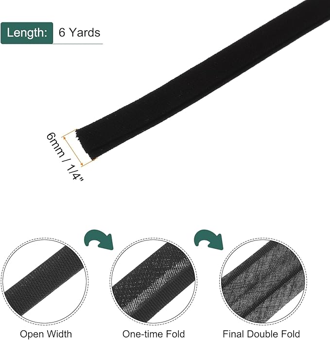 MECCANIXITY 1/4 Inch Double Fold Bias Tape Cotton Continuous Bulk Bias Tape for Sewing,Seaming Quilting Hemming Binding Crafts (Gray Black 6 Yards)