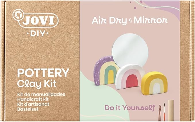 Jovi - DIY Air Dry Kit & Mirror - Pottery Kit for Adults, Making a Mirror Holder with White Air Dry Clay + Paints, Sculpting Tools, Step-by-Step Guide and Video Tutorial, Starter Set for Beginners