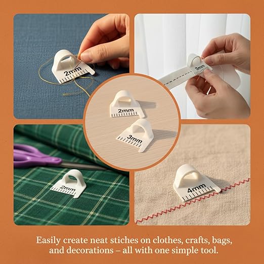 Edge Stitch Lock and Sewing Gauge-Sewing Gauge-Edge Sewing Lockranding Tool-Needle Gauge Quilting Ruler for Straight & Curved Seams for Beginners,Professional Sewers - 2/3/4 Mm, 3 Pcs,Plastic (White)