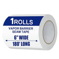1 Roll, White Vapor Barrier Tape, 6" Wide x 180' Long, PE 9 mm Polyethylene Tape, for Crawlspaces, Underlayment Seams, Metal Building Seams, Excellent Air Barrier, Insulation Repairs