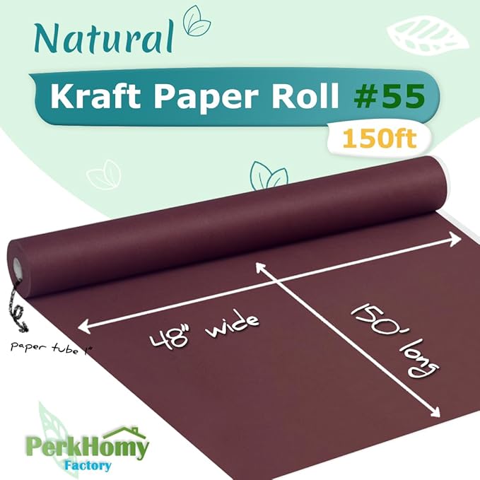 PerkHomy Wine Red Kraft Paper Roll 48" x 1,800" (150') for Gift Wrapping Bouquet Flower Art Painting Craft Writing Packaging Shipping 80GSM 55LB (Wine Red, 48" x 150')