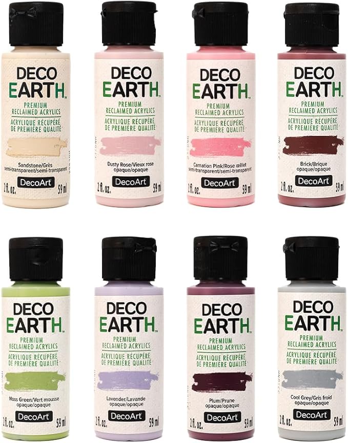 DecoEARTH Acrylic Paint Set “Wildflower Meadows” Reclaimed Premium Paint Set of 8 (2 oz.) Environmentally Friendly, made from Recycled Household Paint