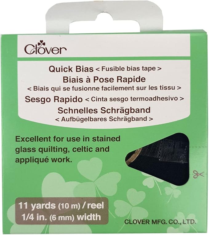 Clover 700-1128 Quick Fusible Bias Tape, 1/4-Inch Wide by 11-Yard, Black