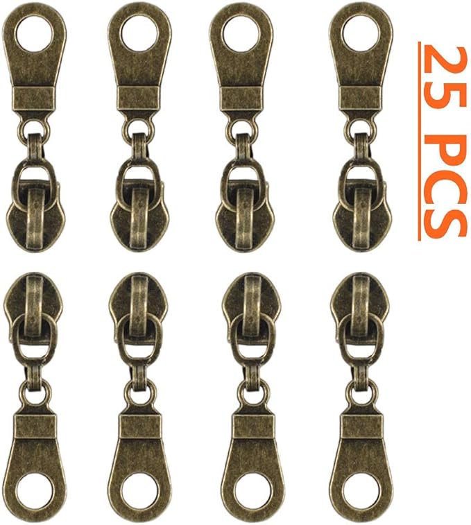 MebuZip #5 Antique Brass Metallic Nylon Coil Zippers by The Yard Bulk Coil Zipper Roll 10 Yards with 25pcs Pulls for DIY Sewing Craft Bags (Beige)