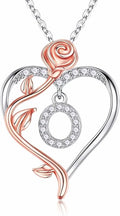 Iefil Christmas Gifts for Women Wife - 925 Sterling Silver Rose Heart Initial Necklace, Anniversary Birthday Gifts for Women, Jewelry Gift for Her Wife Girlfriend Mom Daughter