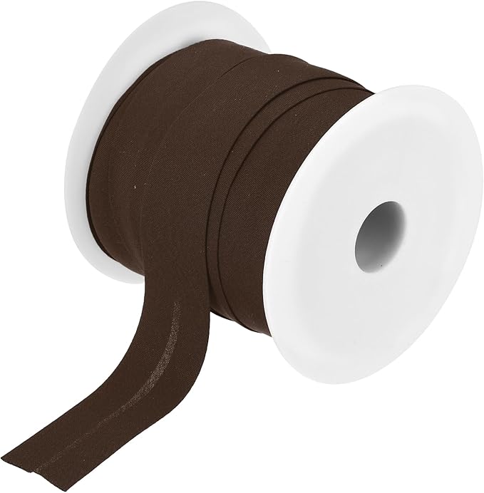 MECCANIXITY 1 Inch Single Fold Bias Tape Cotton Continuous Bulk Bias Tape for Sewing,Seaming Quilting Hemming Binding Crafts (Brown 25 Yards)