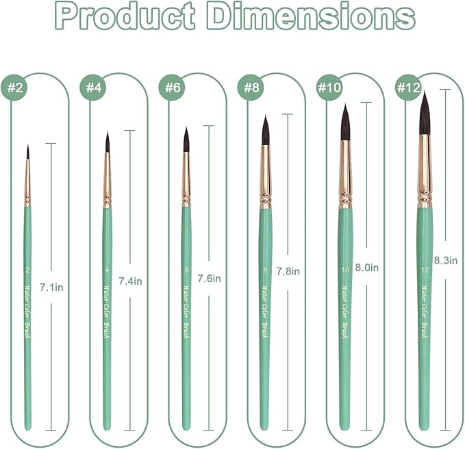 Round Pointed Tip Paint Brushes Set, 6 Pcs Artist Paint Brushes for Acrylic Oil Watercolor Gouache Painting, Inks