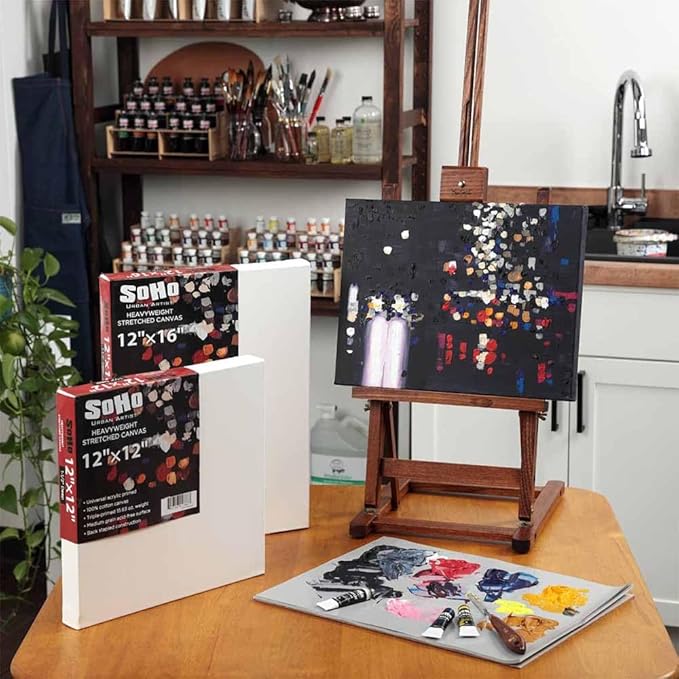 SoHo Urban Artist, 16x16 Heavyweight Stretched Cotton Canvas for Painting - 1.5" Deep- 3 Pack, Triple Primed, 100% Cotton Canvas, Archival, Universal Primed for Oil, Acrylic, Alkyd, Mixed Media