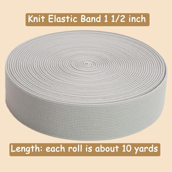 Gray Knit Elastic Band For Sewing 1-1/2 inch 10 Yards -38mm Flat Heavy Stretchy Elastic Straps Elastic Band Spool for DIY Craft-Bedspread-Clothing-Pants Waistband-Wigs-Skirts- DIY Projects