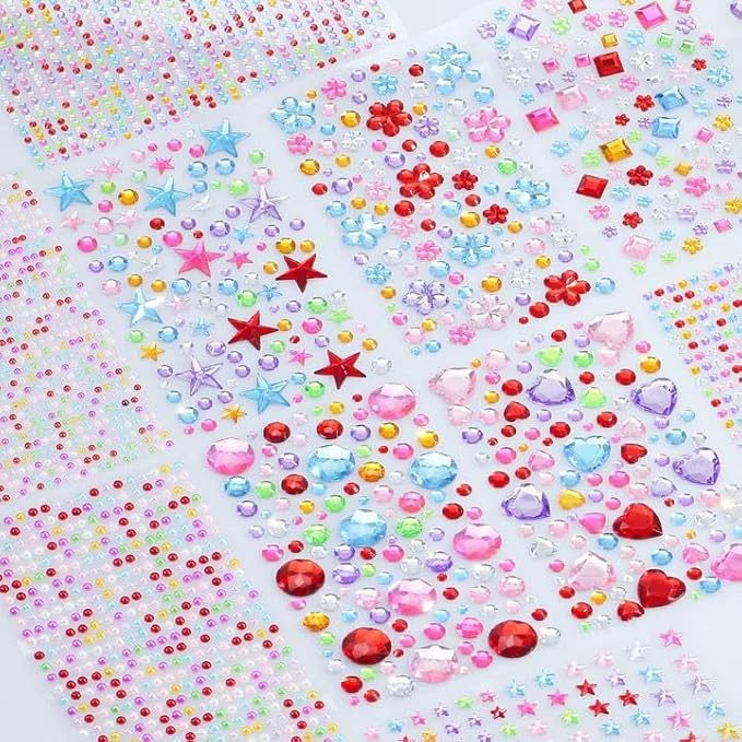 3200pcs Gems for Crafting, Sticker Jewels for Crafts, 12 Sheet Self Adhesive Gems & Rhinestone Adhesive, Acrylic Craft Jewels, Sticky Gems, Gem Stickers for Kids, Face Jewels & Craft Stickers
