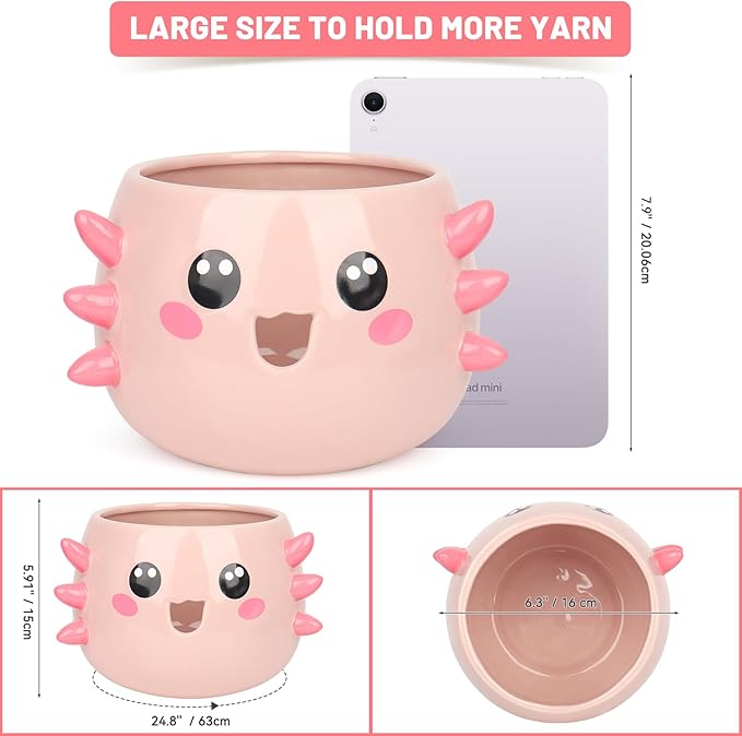 Katech Axolotl Yarn Bowl for Knitting, Yarn Holder for Crocheting, Extra Large Cute Crochet Bowls Wool Storage for Knitter & Crocheter Tangle-Free Crafting, Gifts for Crocheters Knitter